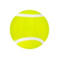 One green tennis ball on white background isolated close up, single yellow tennis ball cutout, sport equipment, nobody, studio