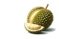 One and a half durian fruits on a white backgroundwith AI generated