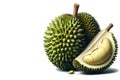 One and a half durian fruits on a white backgroundwith AI generated