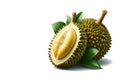 One and a half durian fruits on a white backgroundwith AI generated