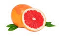 One and a half grapefruit with green leaves () Royalty Free Stock Photo