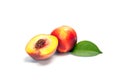 One and a half nectarine peaches isolated on white background Royalty Free Stock Photo