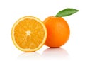 One and a half orange with green leaf Royalty Free Stock Photo