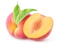 One and a half pink peaches isolated on white Royalty Free Stock Photo