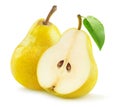 One and a half yellow pear isolated on white background