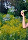 A one hand of girl soaps beaty bubbles Royalty Free Stock Photo