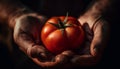 One hand holding ripe tomato, fresh and organic generated by AI Royalty Free Stock Photo