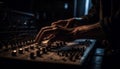 One hand mixing sound on dark turntable generated by AI