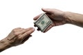 One hand offer one hundred dollar bill to others Royalty Free Stock Photo