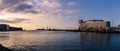 One of the harbors in MalmÃÂ¶, Sweden, called the inner harbor Inre hamnen during summer sunset Royalty Free Stock Photo