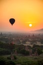 one hot air balloon fly over ancient city Bagan myanmar when sun rise morning