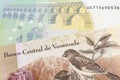 A bolivar note from Venezuela with a euro note from the European Union eurozone