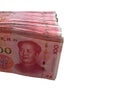 One hundred Chinese yuan money stacking isolated on white background. Royalty Free Stock Photo