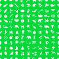 One hundred different nature theme icons set green and white seamless pattern eps10