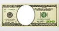 American one hundred dollar bill, without a portrait, an empty frame. Royalty Free Stock Photo