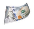 New One Hundred Dollar Bill Falling or Floating on Empty Background Royalty Free Stock Photo