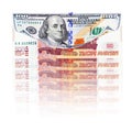 One hundred dollar bill and vanishing russian five thousand banknotes Royalty Free Stock Photo