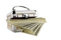 One hundred dollar bills in a box on a white Royalty Free Stock Photo