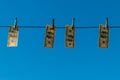 One hundred dollar bills hanging on clothesline. Concept of money laundering Royalty Free Stock Photo