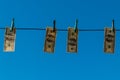 One hundred dollar bills hanging on clothesline. Concept of money laundering Royalty Free Stock Photo