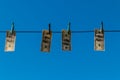 One hundred dollar bills hanging on clothesline. Concept of money laundering Royalty Free Stock Photo