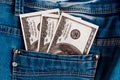 One hundred dollar bills in the jeans back pocket. Royalty Free Stock Photo