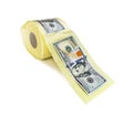 One hundred dollar bills on a roll of toilet paper Royalty Free Stock Photo