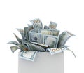 One hundred dollars bills in box isolated, 3d