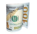 One hundred dollars and one dollar closeup on white background Royalty Free Stock Photo