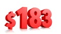 183$ One hundred eighty three price symbol. red text number 3d render with dollar sign on white background Royalty Free Stock Photo