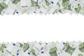 One hundred euro banknote texture background. Half of the background is filled with money bills of 100 euros. copy space. place fo Royalty Free Stock Photo