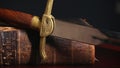 One hundred fifty year old bible with sword
