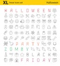 One hundred Halloween thematic vector linear icons set