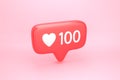 One hundred likes social media notification with heart icon