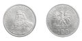 One hundred Polish zloty coin on a white isolated background Royalty Free Stock Photo