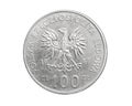 One hundred Polish zloty coin on a white isolated background Royalty Free Stock Photo