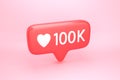 one hundred thousand likes social media notification with heart icon Royalty Free Stock Photo