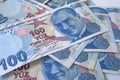 One hundred turkish lira banknotes