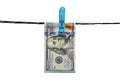 One hundred us dollars are drying on cord isolated Royalty Free Stock Photo