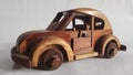 A Typical Indonesian Wooden Miniature Car on White Background.