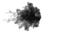One ink flow, infusion black dye cloud or smoke, ink inject on white in slow motion. Black paint float in water. Inky