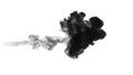 One ink flow, infusion black dye cloud or smoke, ink inject on white in slow motion. Black paint reacts in water. Inky