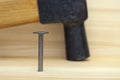 One iron nail and hammer Royalty Free Stock Photo