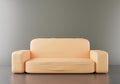 One isolated couch sofa bed in room premium color background, Sofa orange color front composition, 3d Rendering illustration for Royalty Free Stock Photo