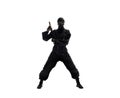 Japanese ninja in black uniform on white background