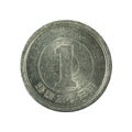 One japanese yen coin obverse isolated on white background Royalty Free Stock Photo