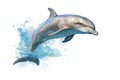 one jumping dolphin is isolated on a white background. Mammal marine animal. Royalty Free Stock Photo