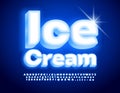 Vector advertising Banner Ice Cream. Creative White 3D Font. Artistic Alphabet Letters and Numbers Royalty Free Stock Photo