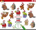 One of a kind game with cartoon animals with Christmas gifts Royalty Free Stock Photo