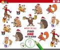 One of a kind game with cartoon animals with Christmas gifts Royalty Free Stock Photo